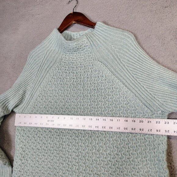Anthropologie Sweater Women XL Blue Chunky Knit Mock Neck Tunic Fisherman Preppy - Picture 8 of 12